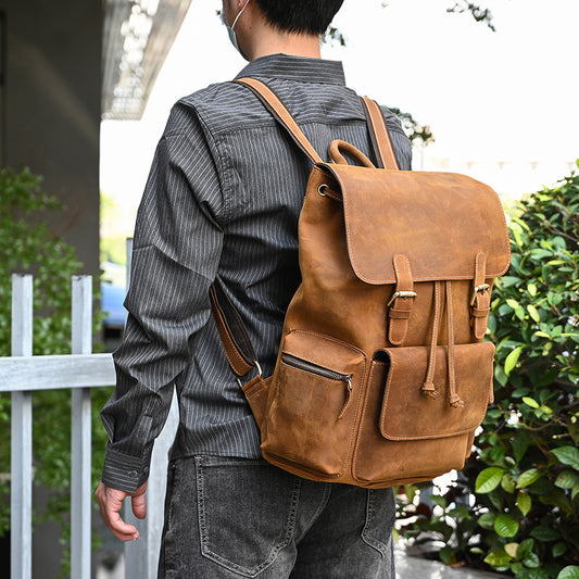 Men's Unisex Crazy Horse Leather Retro Genuine Backpacks