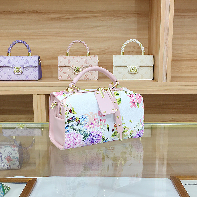 Women's Style Printed Boston Pillow Fashion Handbags