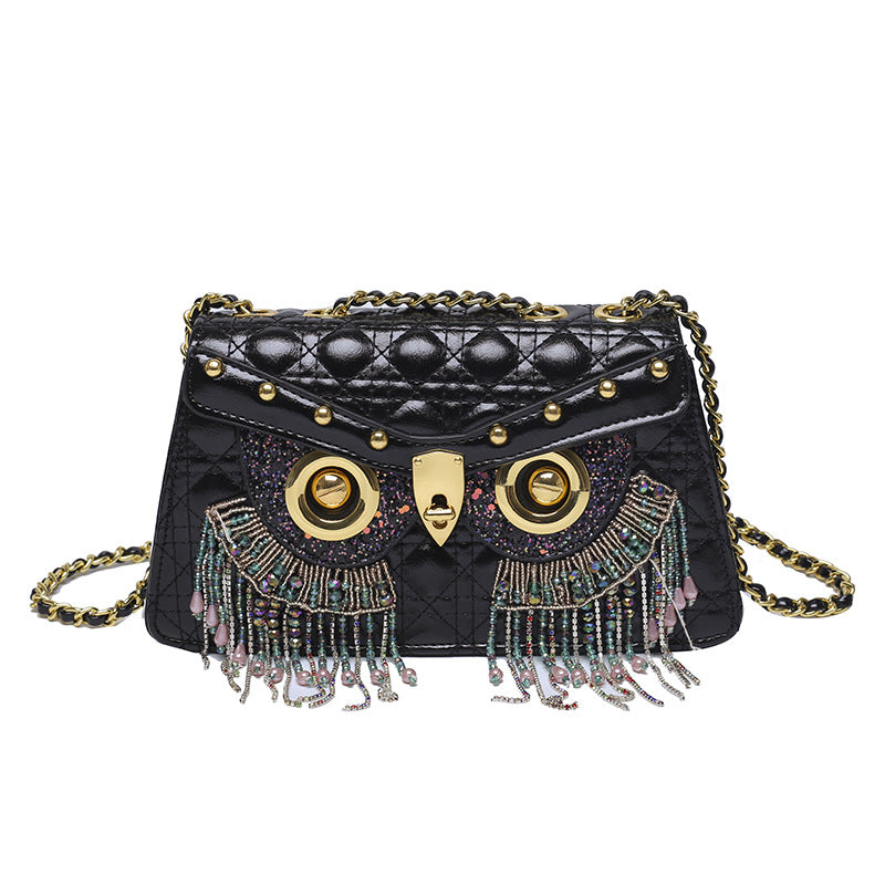 Women's Personality Diamond Trendy Fashion Owl Tassel Shoulder Bags
