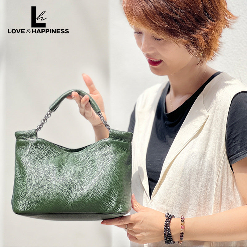 Women's Cute Lucky Genuine Leather Chain Soft Handbags