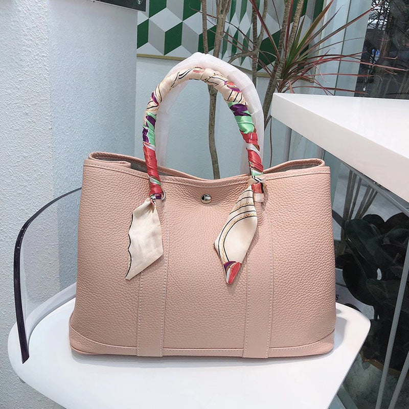 Women's Litchi Pattern First Layer Cowhide Shopping Shoulder Bags