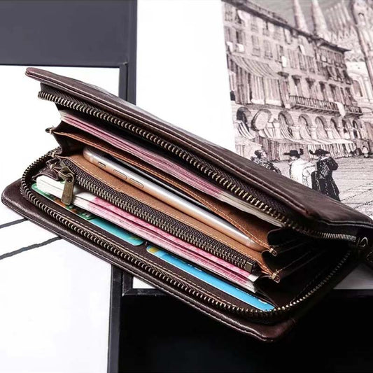 Men's Genuine Leather Vintage First Layer Long Men's Wallets