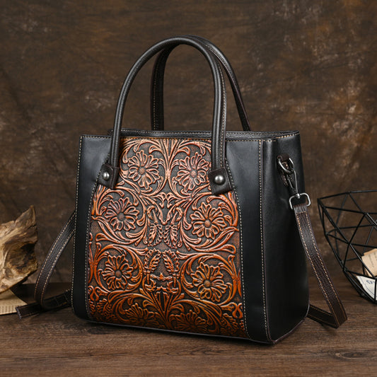 Women's Hand-rub Color Portable First Layer Cowhide Mother-in-law Foreskin Handbags