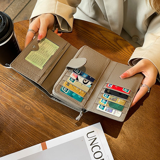 Women's First Layer Cowhide Mid-length Three Folding Design Ladies Wallets