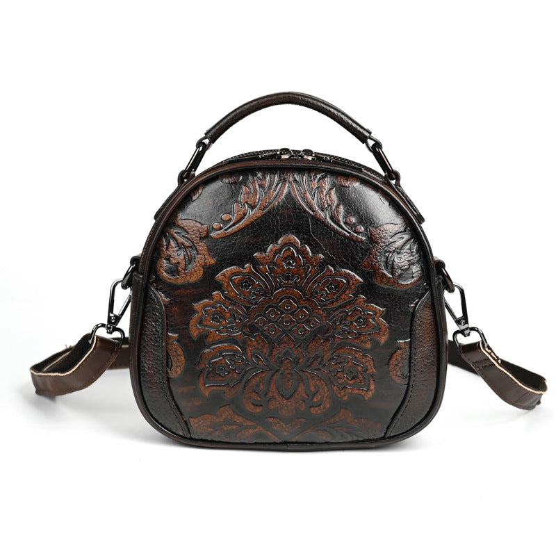 Women's Genuine Leather Retro Round First Layer Handbags