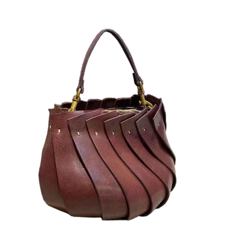 Women's First Layer Cowhide Handmade Vegetable Basket Crossbody Bags
