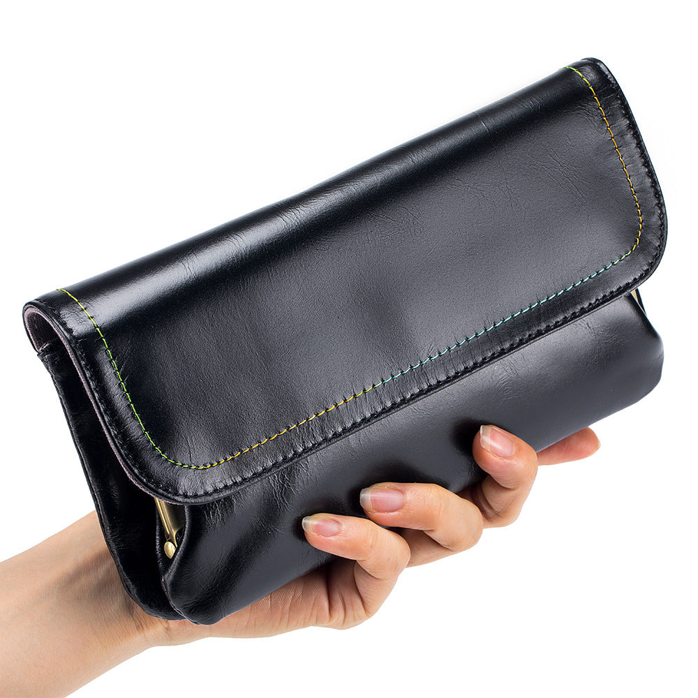 Oil Wax Skin Long Large Capacity Retro Handbags