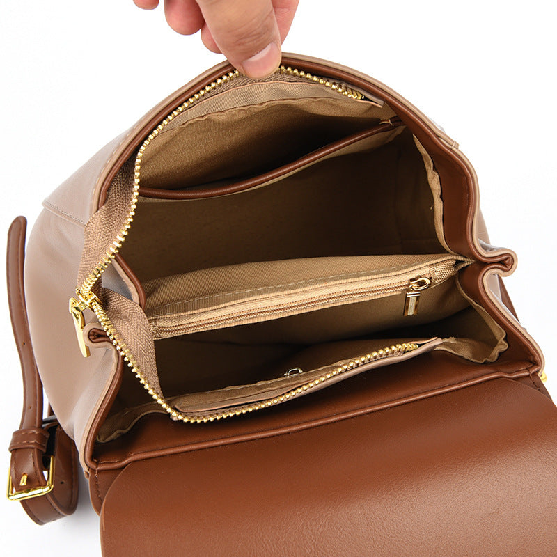 Women's Sense Leather Contrast Color Design Versatile Backpacks