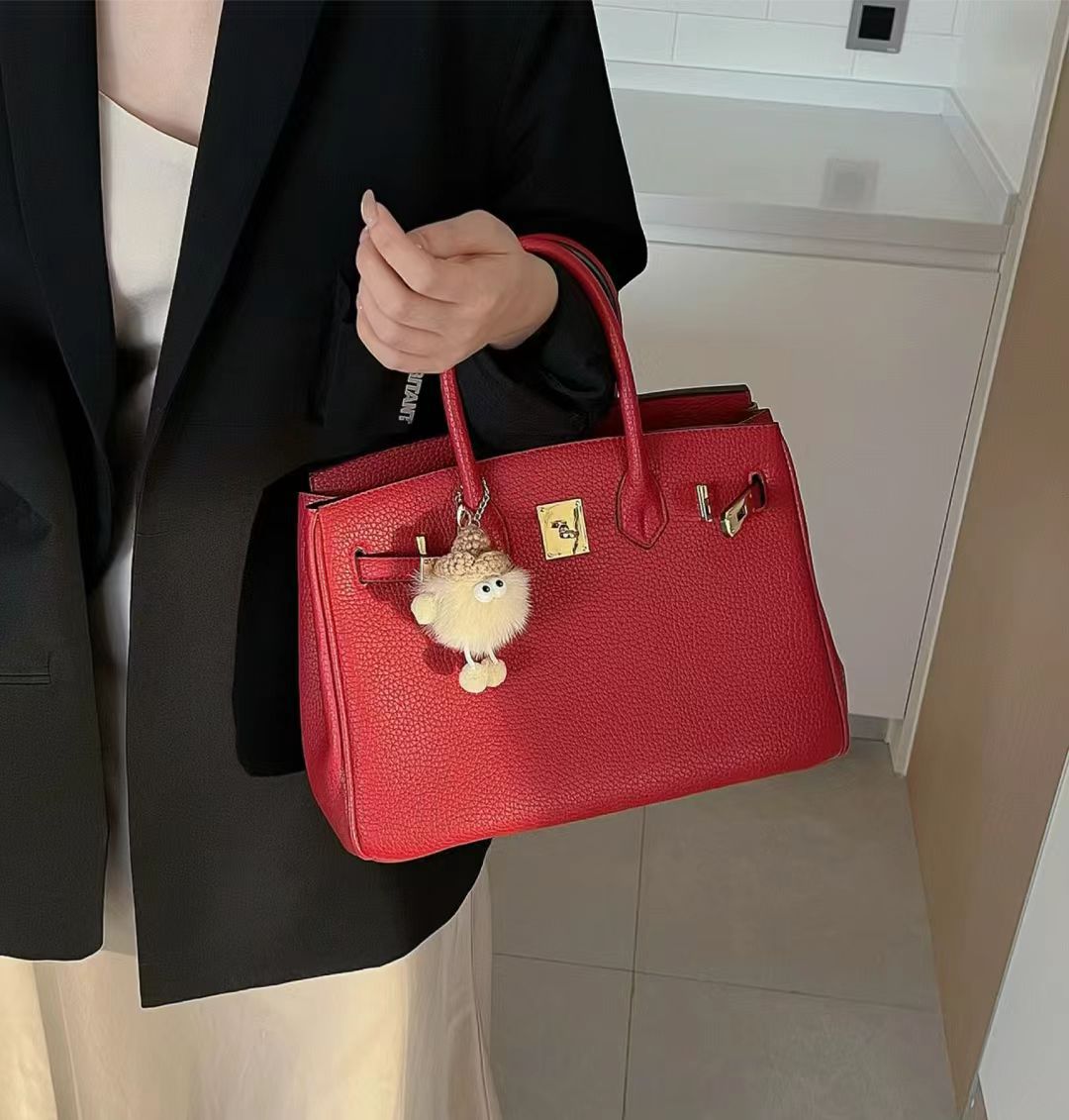 Women's Layer Cowhide Lychee Pattern Crocodile Portable Handbags