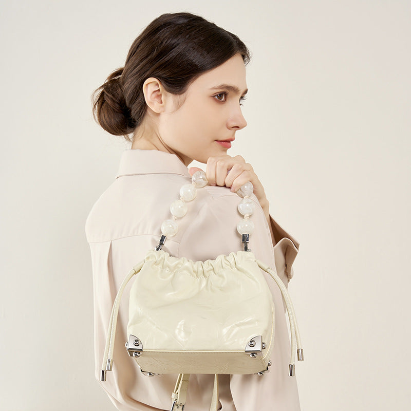 Women's Style Beaded First Layer Cowhide Hand-held Flower Crossbody Bags