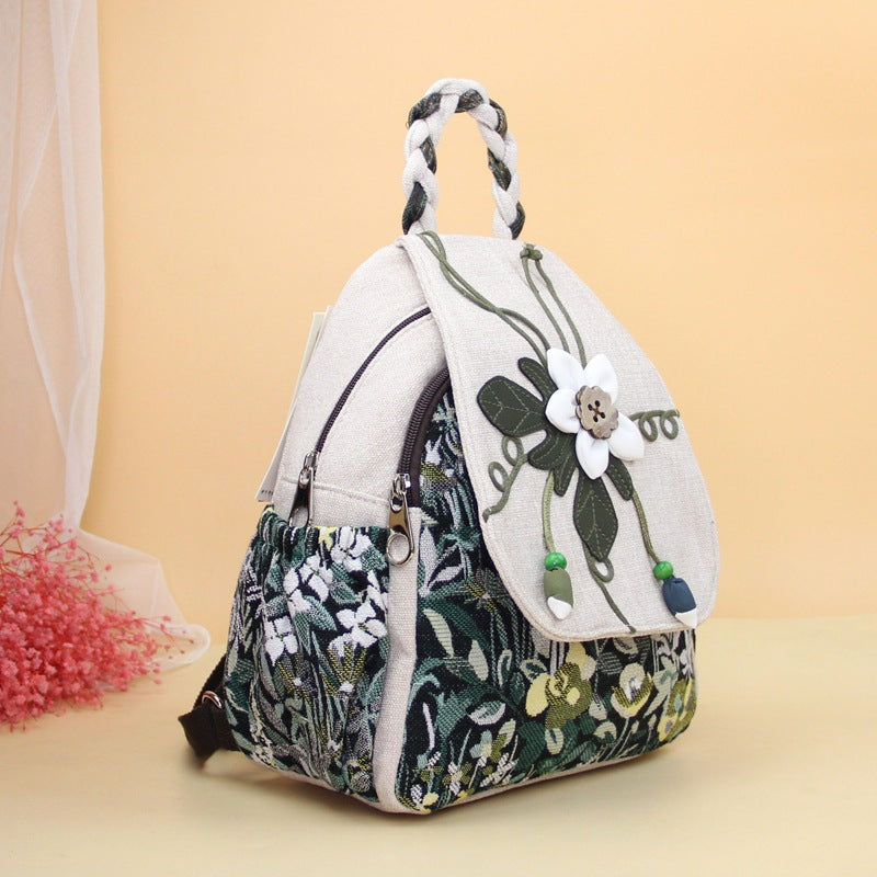 Women's Artistic Crafts Fabric Flower Ethnic Style Backpacks