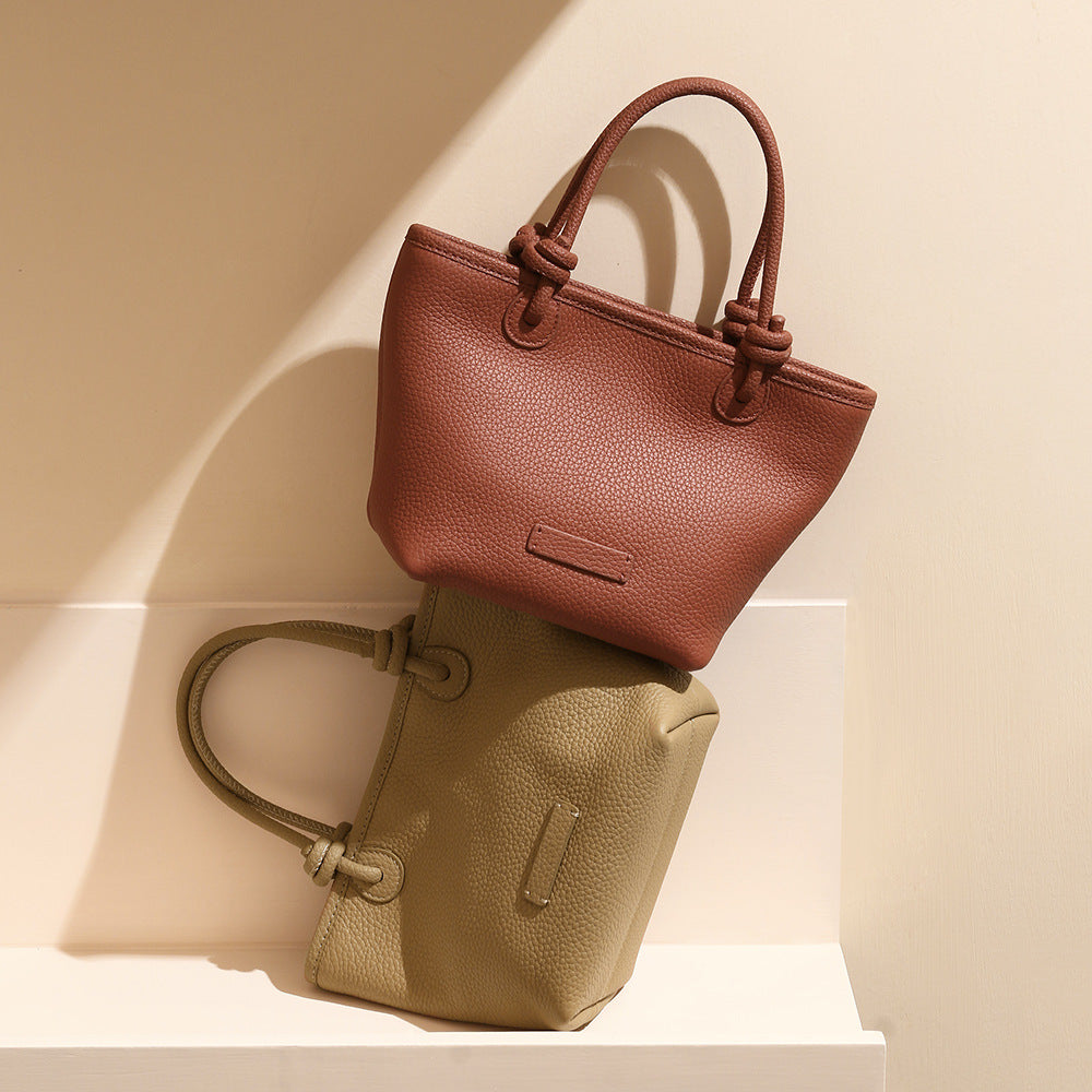 Layer Cowhide Vegetable Basket Bends Hitches Design Stylish Handbags