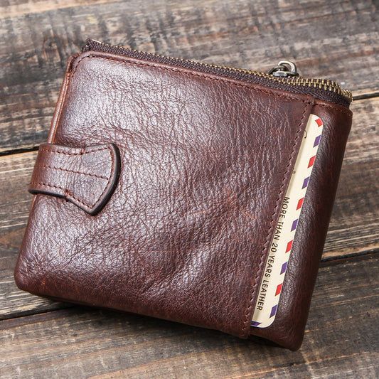 Men's Crazy Horse Leather Zipper Hasp Genuine Men's Wallets