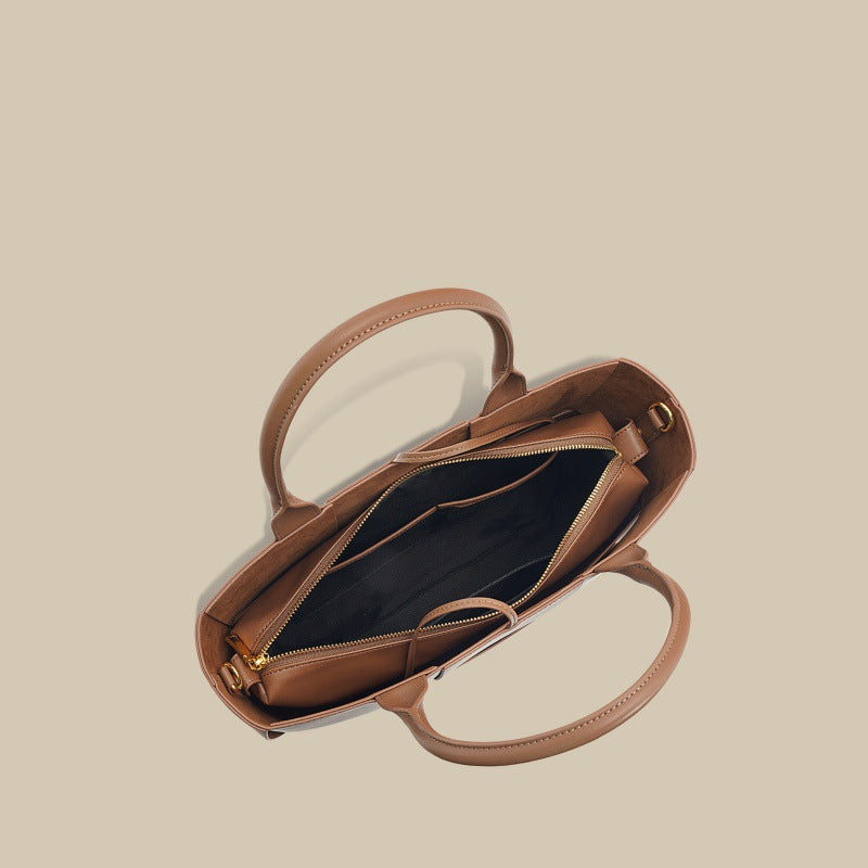 Authentic Leather Weave Cowhide Simple Mother Handbags