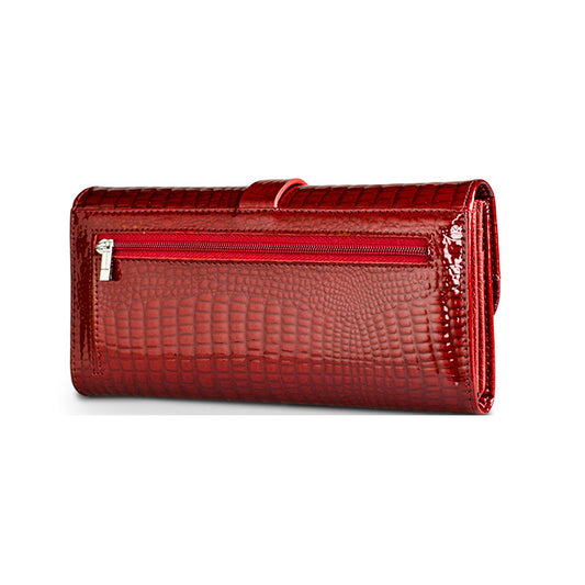 Women's Leather Snap Button Patent Crocodile Pattern Multi Ladies Wallets