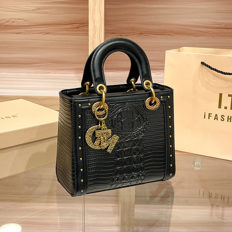 Women's High-grade Genuine Leather Crocodile Pattern Diana Crossbody Bags