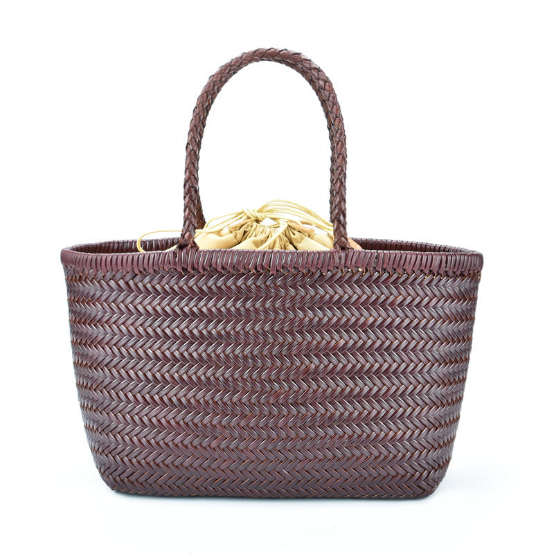 Women's Woven Genuine Leather French Style Vegetable Bags