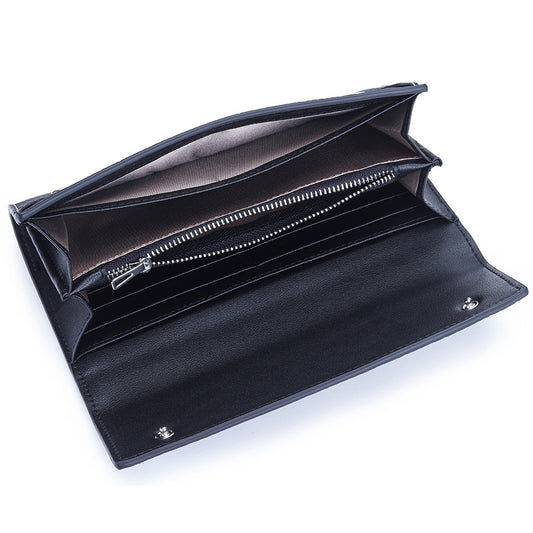 Women's First Layer Cowhide Long Large Capacity Color Matching Purses