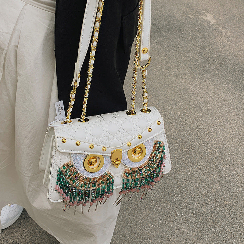 Women's Personality Diamond Trendy Fashion Owl Tassel Shoulder Bags