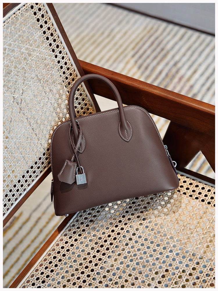 Women's Bowling Shell Top Layer Cowhide Leather Crossbody Bags