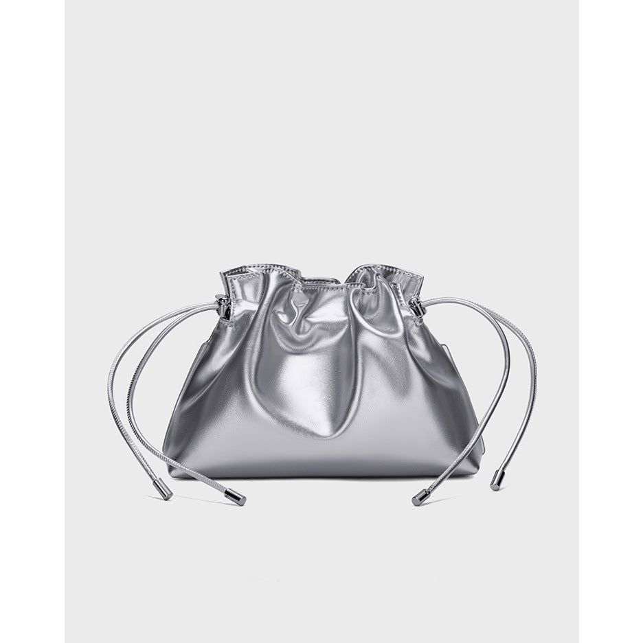 Women's Cowhide Pleated Cloud Drawstring Leisure Soft Crossbody Bags