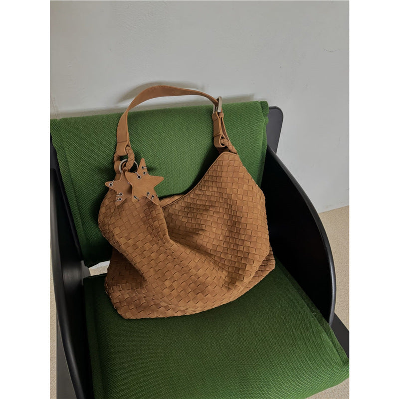 Women's Suede Frosted Woven Large Capacity Commute Shoulder Bags