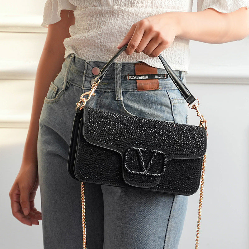 Bright Crystal Sliding Chain Fashion Flip Crossbody Bags