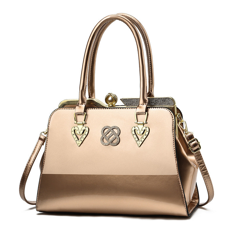 Women's Trendy Large Capacity Shining Leather Steel Handbags