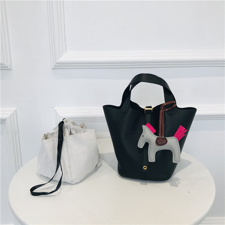 Vegetable Basket Layer Cowhide Lychee Pattern Handbags