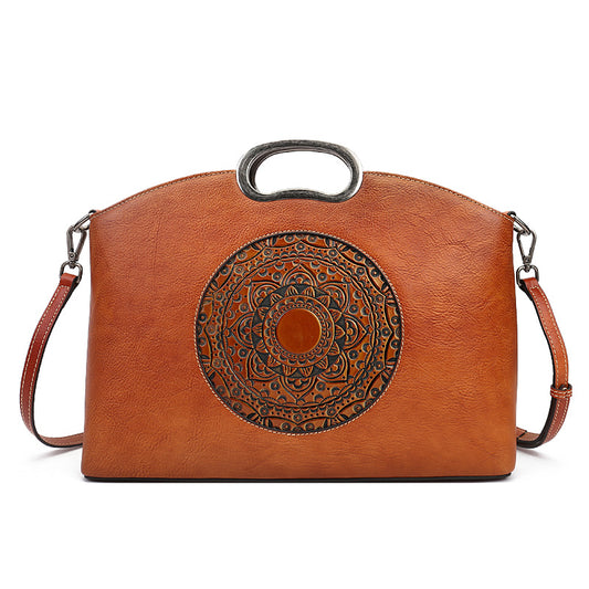 Women's Genuine Leather Embossed Totem Top Layer Crossbody Bags