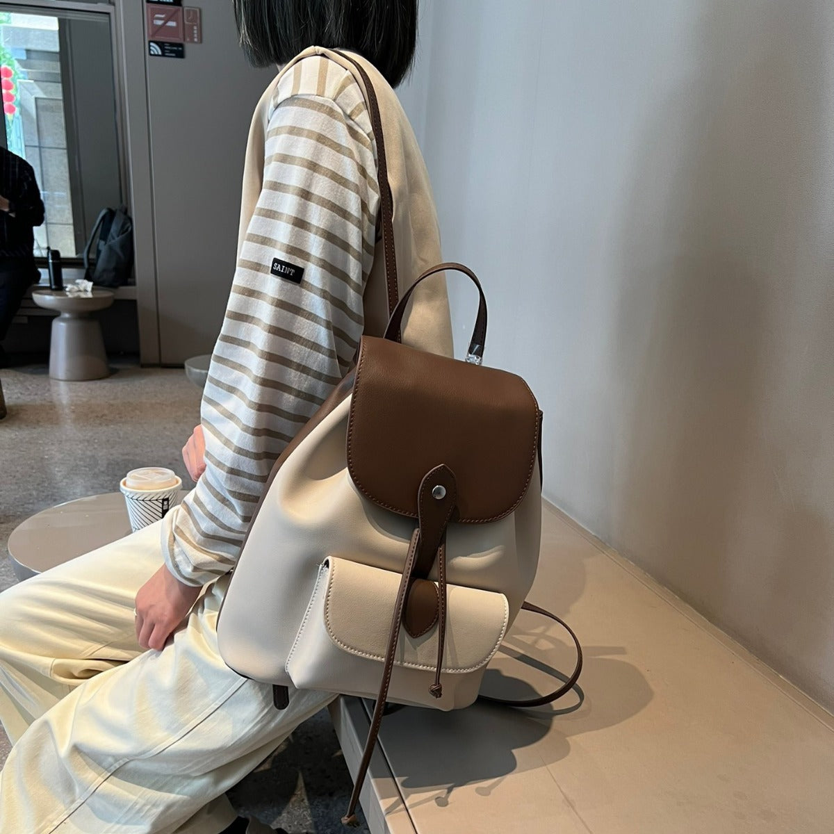 Women's High Sense Leather Simple Commuter Backpacks