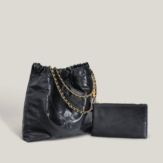 Women's Full Sheepskin Rhombus Garbage Large Capacity Shoulder Bags