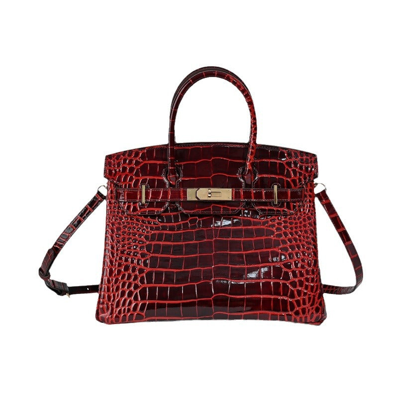 Women's High-grade Crocodile Pattern Cowhide Large Handbags