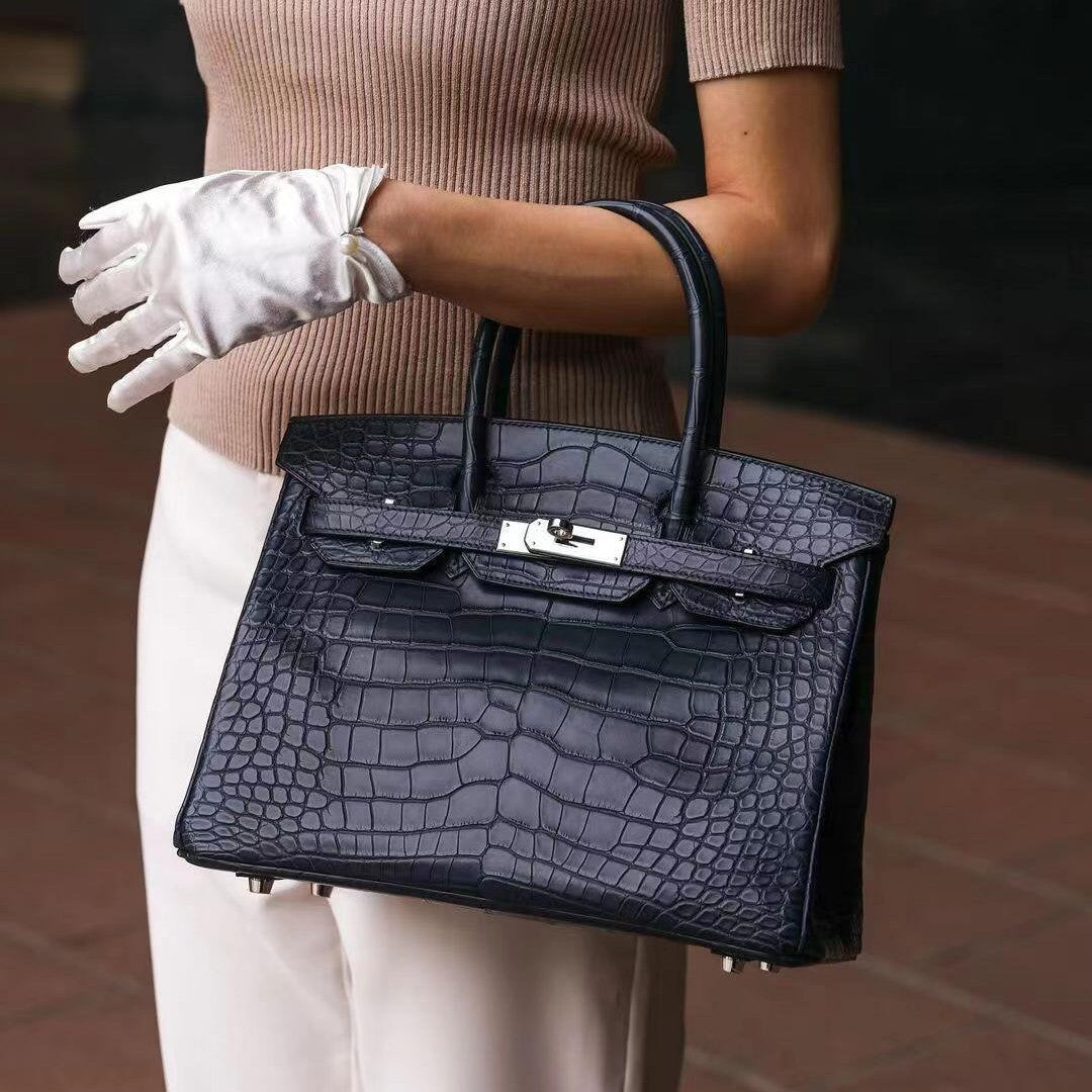 Women's Seam Platinum Crocodile Pattern Du Ke Pu Motorcycle Handbags