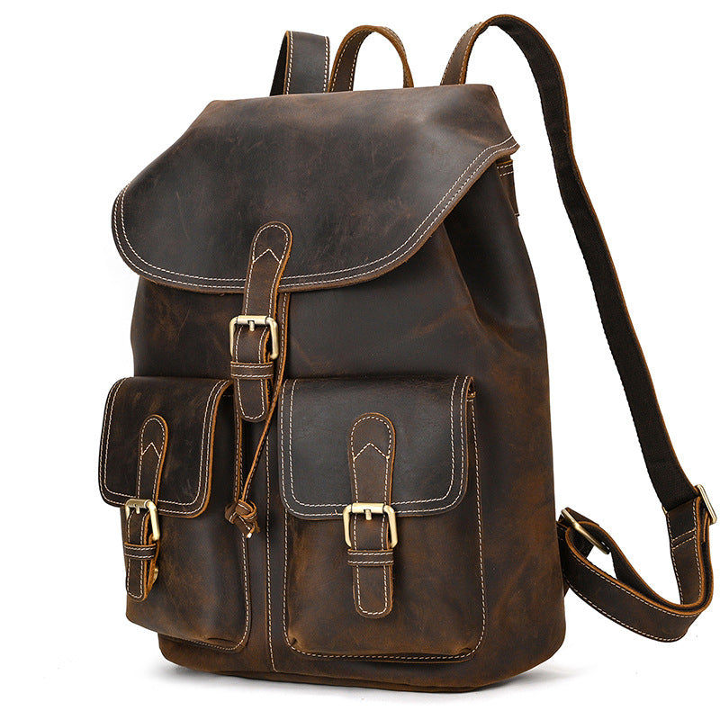 Women's & Men's & Leather Fashion First Layer Flip Backpacks