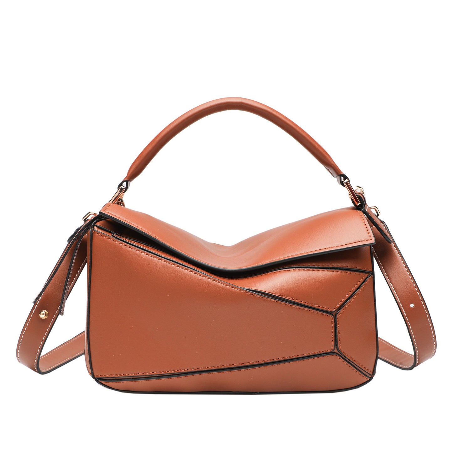 Women's Geometric Color Matching Stitching Leather Pillow Handbags