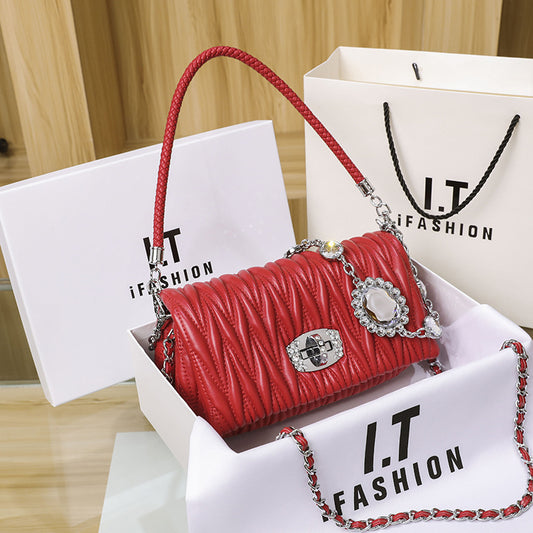 Shopping Genuine Leather Underarm Rhinestone Chain Shoulder Bags
