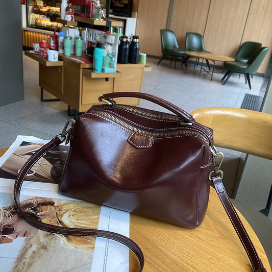 Large Capacity Wide Strap Soft Cowhide Shoulder Bags