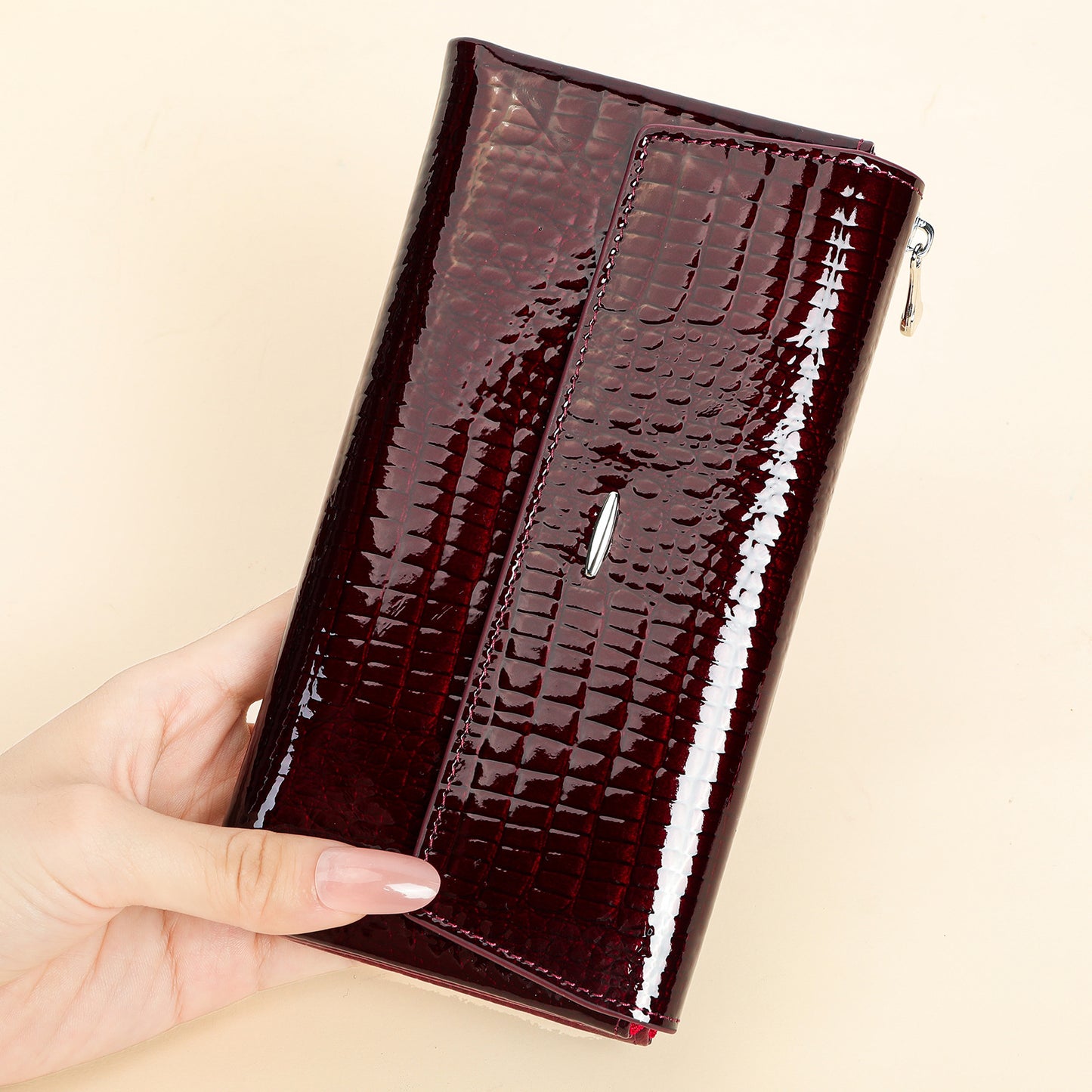 Women's Genuine Leather Patent Fashion Large Capacity Ladies Wallets