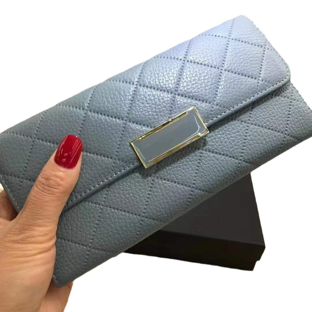 Women's Long Classic Style Rhombus Soft Cowhide Ladies Wallets