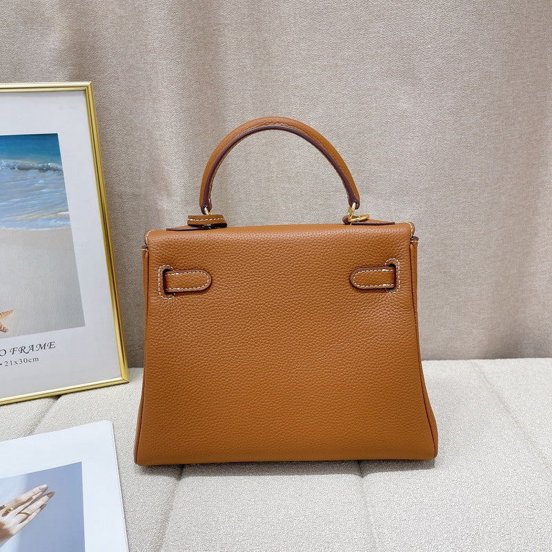 Women's Layer Cowhide Soft Leather Fine Lychee Pattern Inner Seam Handbags