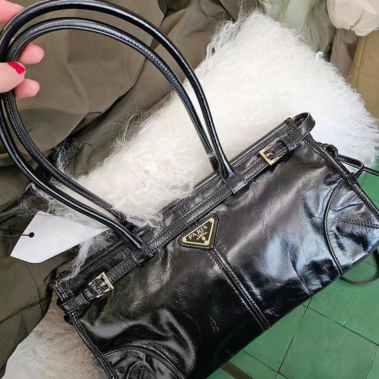 Women's Long Portable Underarm Oily Leather Shoulder Bags