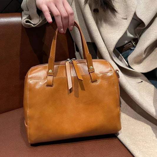 Layer Cowhide Big Vegetable Tanned Leather Handbags