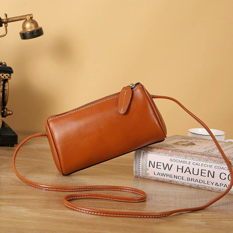 Vegetable Tanning Leather Round Retro One High-grade Crossbody Bags