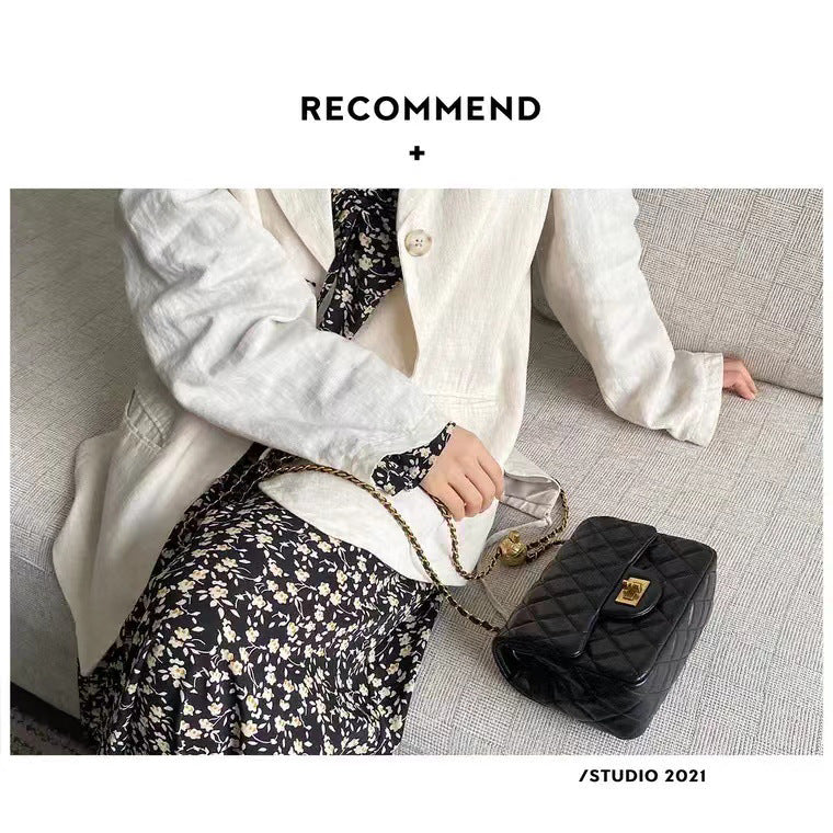 Women's Fat Rhombus Chain Fashion Genuine Leather Sheepskin Crossbody Bags