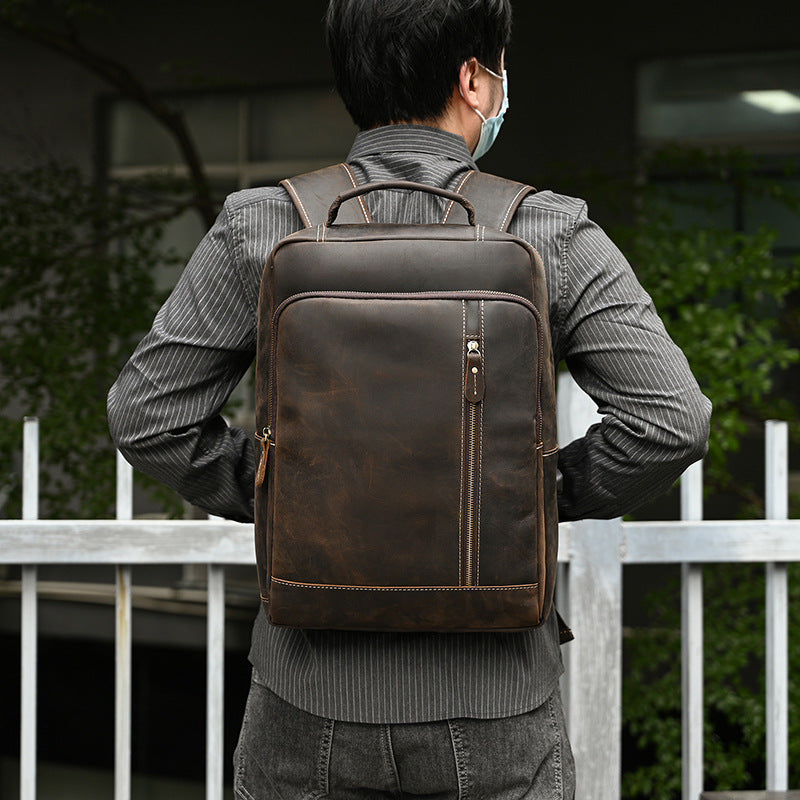 Crazy Horse Leather Inch Large Capacity Backpacks