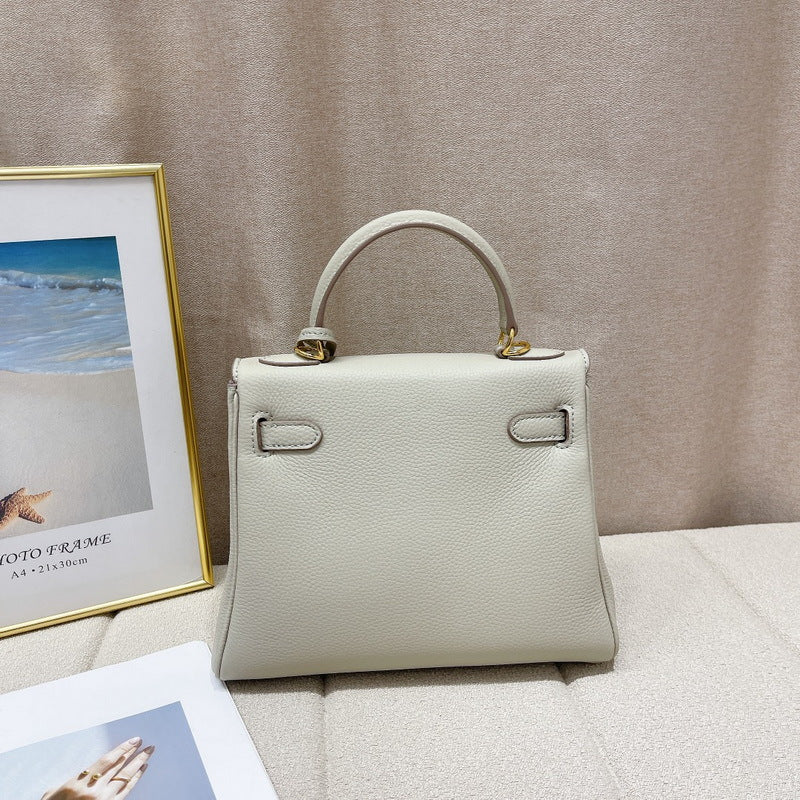 Women's Layer Cowhide Soft Leather Fine Lychee Pattern Inner Seam Handbags