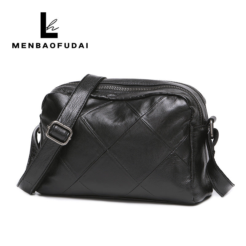 Women's Cowhide Leather First Layer Mouth Double Crossbody Bags