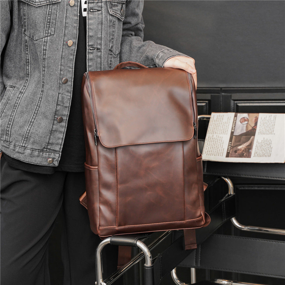 Men's Korean Leather Leisure British Retro Computer Backpacks