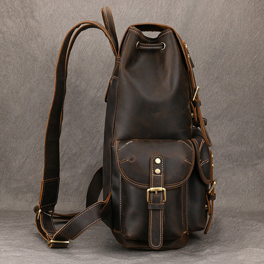 Men's Large Capacity Crazy Horse Leather First Layer Backpacks